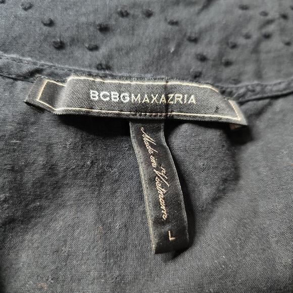 BCBG MaxAzria 100% Cotton Black Textured Polka Dot Lace Up Collar Blouse Large - Picture 7 of 13